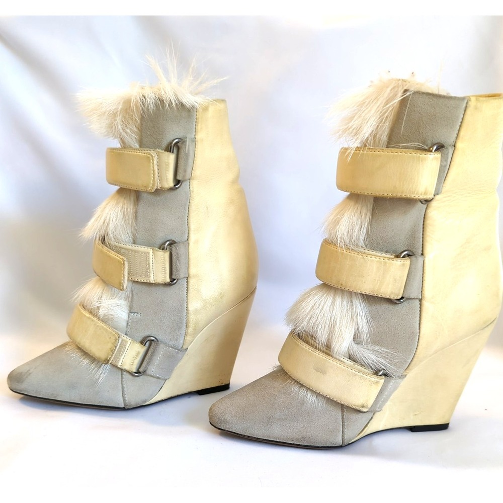 Isabel MARANT Scarlet Wedge Boots 35 US 5 Ivory Ecru Suede Pony Hair Snow Fairy